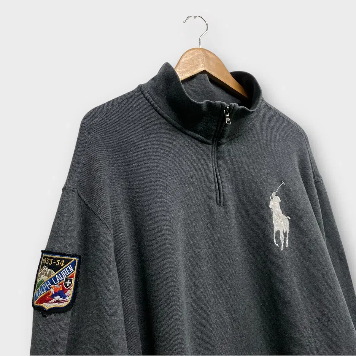 ポロラルフローレングレービッグポニーワッフェンハーフジップアップ